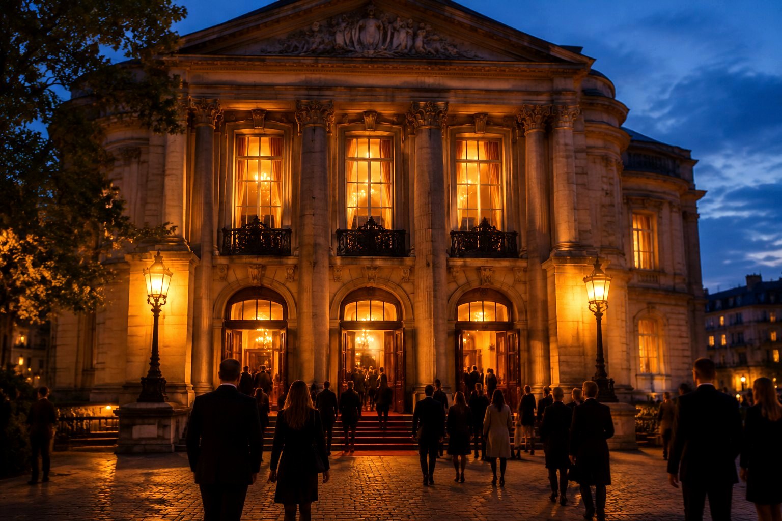 Theatre facade in the evening