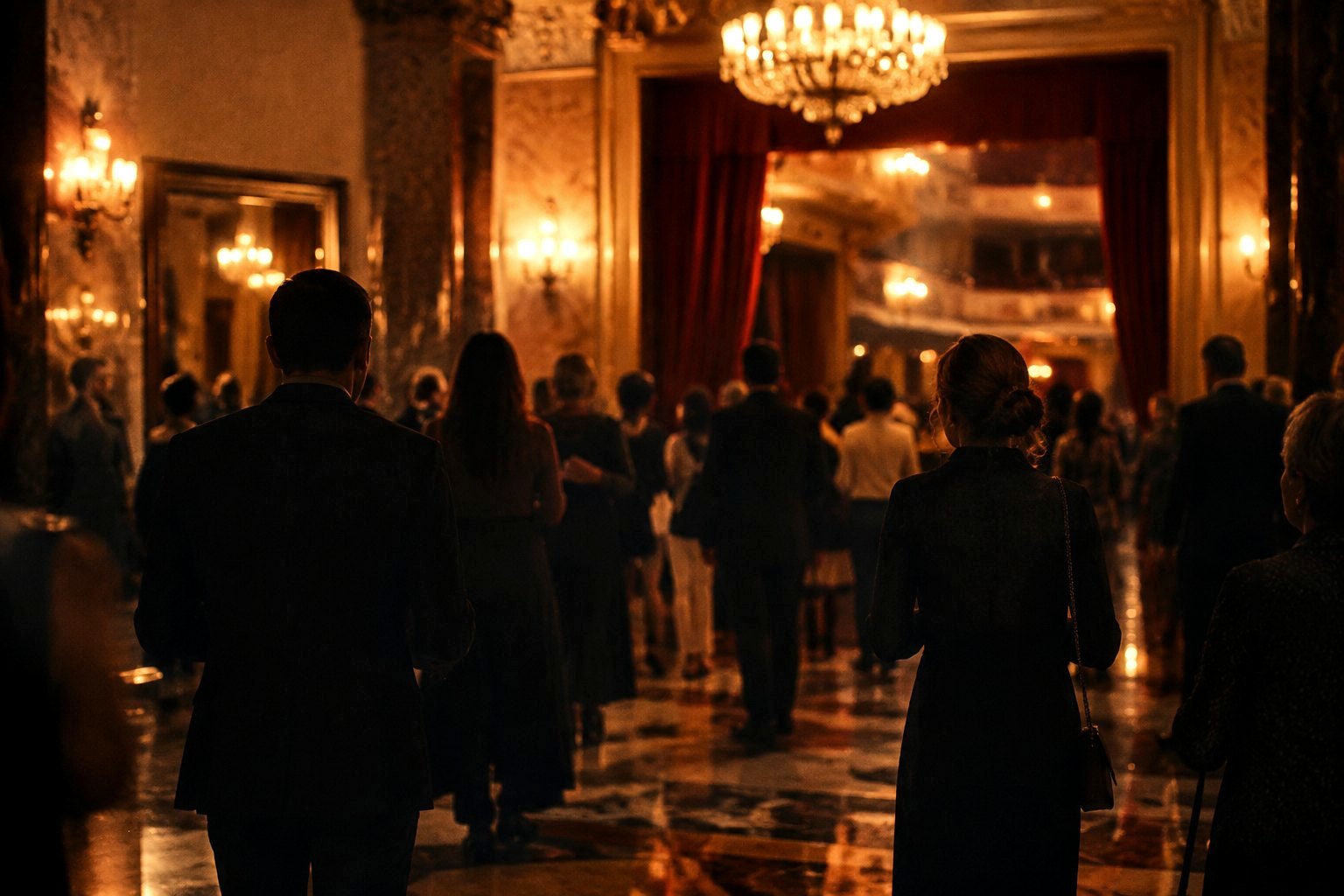 Audience in a theatre foyer
