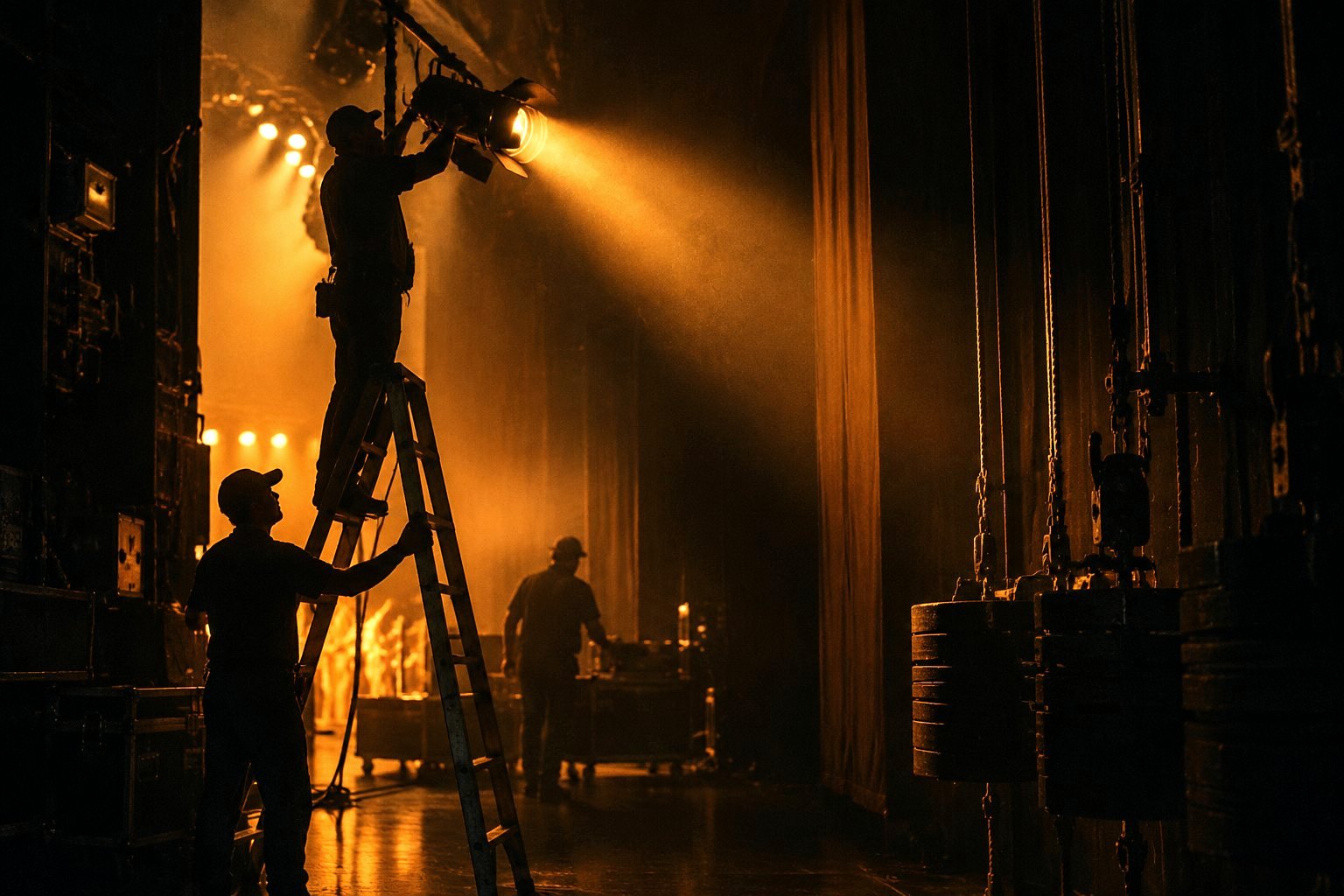Stage crew working in the wings