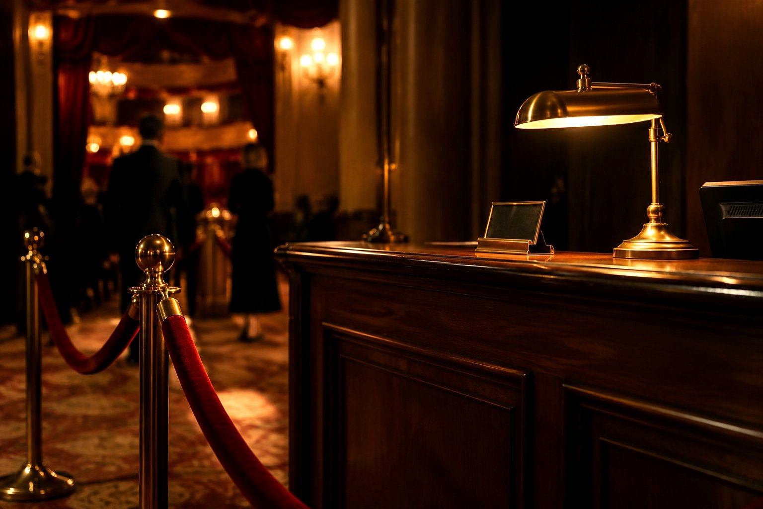 Theatre box office desk in warm light